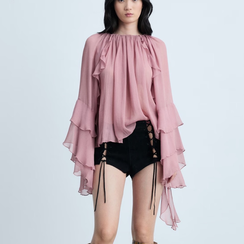 Mango ruffled chiffon top
